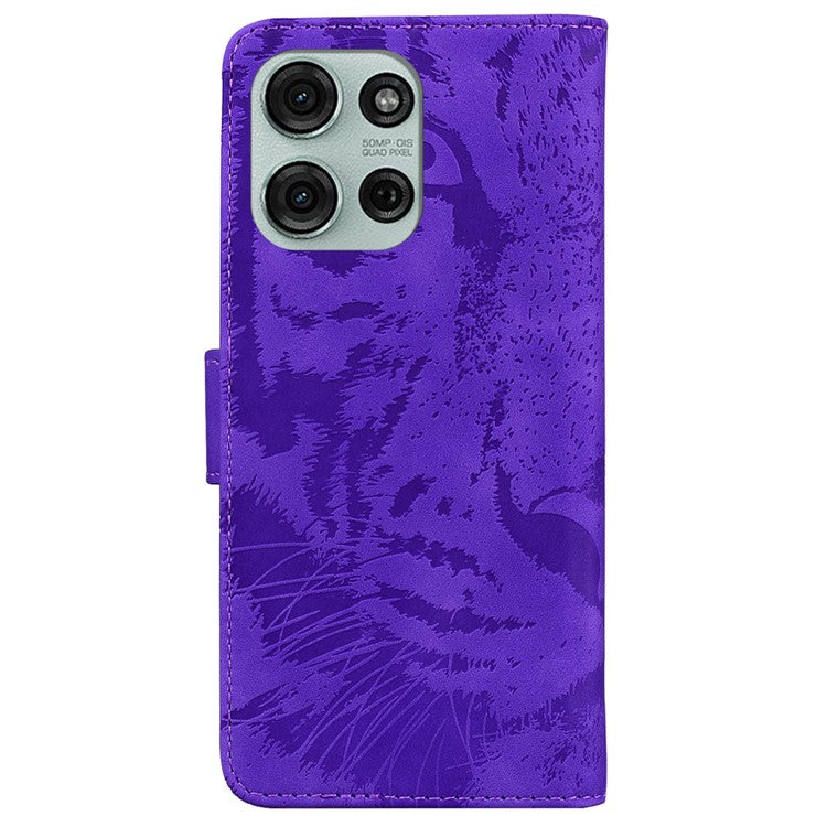 For Motorola Moto G75 5G Case Tiger Imprint Leather Wallet Phone Cover - Purple