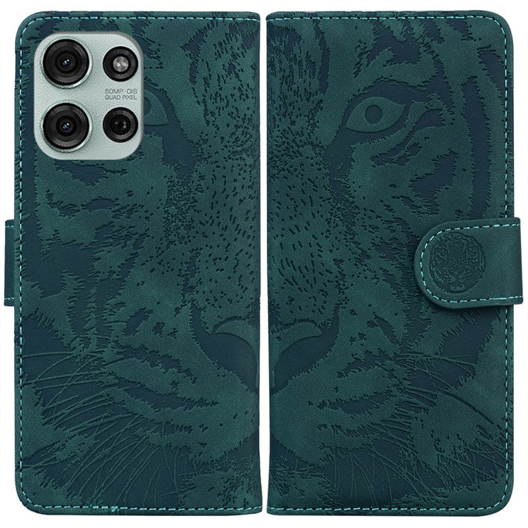 For Motorola Moto G75 5G Case Tiger Imprint Leather Wallet Phone Cover - Green