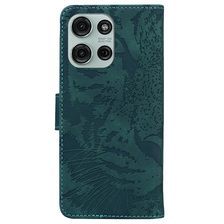 For Motorola Moto G75 5G Case Tiger Imprint Leather Wallet Phone Cover - Green