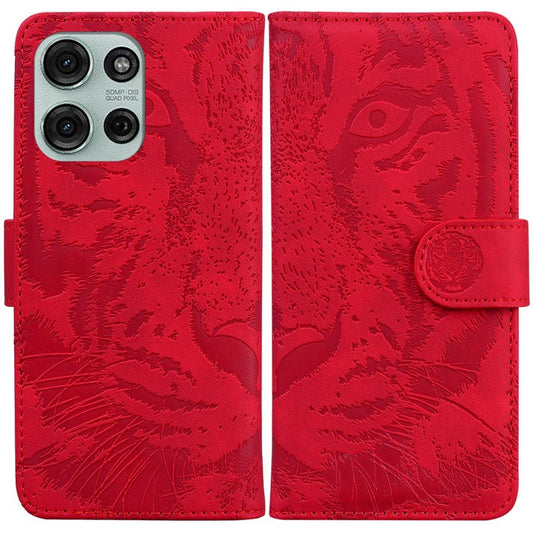 For Motorola Moto G75 5G Case Tiger Imprint Leather Wallet Phone Cover - Red