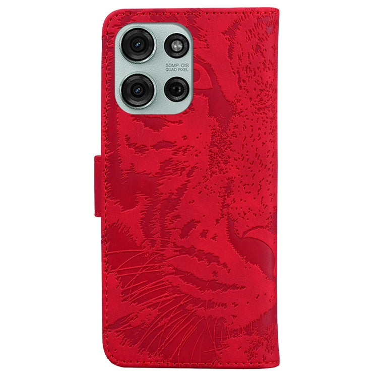 For Motorola Moto G75 5G Case Tiger Imprint Leather Wallet Phone Cover - Red