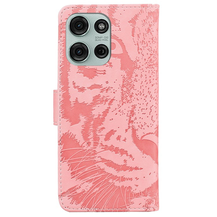 For Motorola Moto G75 5G Case Tiger Imprint Leather Wallet Phone Cover - Pink