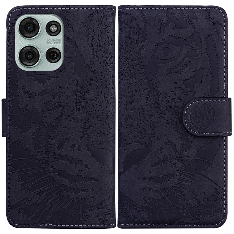 For Motorola Moto G75 5G Case Tiger Imprint Leather Wallet Phone Cover - Black