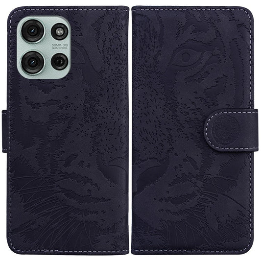 For Motorola Moto G75 5G Case Tiger Imprint Leather Wallet Phone Cover - Black