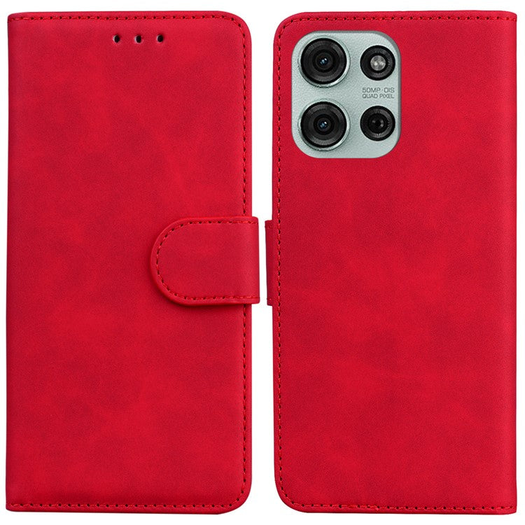For Motorola Moto G75 5G Case Solid Color Leather Wallet Phone Cover - Red