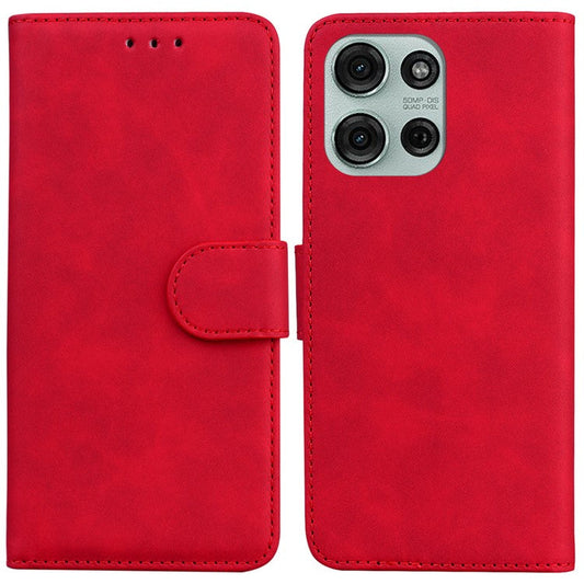 For Motorola Moto G75 5G Case Solid Color Leather Wallet Phone Cover - Red