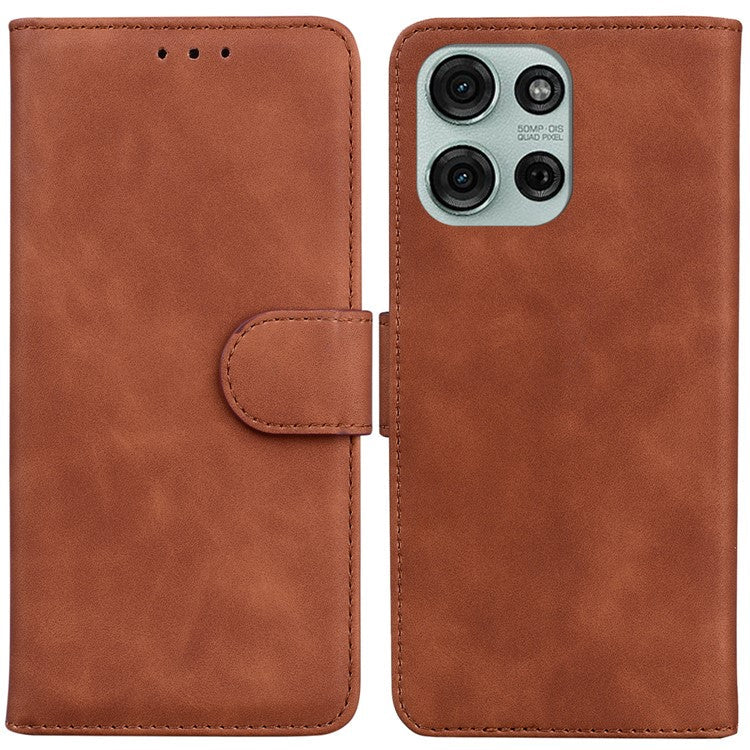 For Motorola Moto G75 5G Case Solid Color Leather Wallet Phone Cover - Brown
