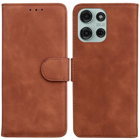 For Motorola Moto G75 5G Case Solid Color Leather Wallet Phone Cover - Brown