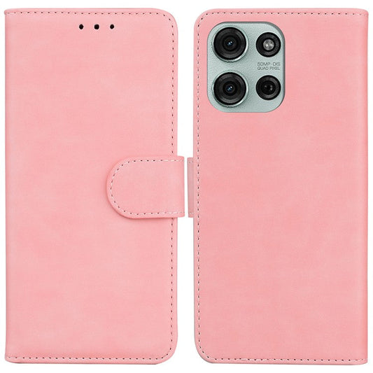 For Motorola Moto G75 5G Case Solid Color Leather Wallet Phone Cover - Pink