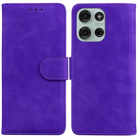 For Motorola Moto G75 5G Case Solid Color Leather Wallet Phone Cover - Purple