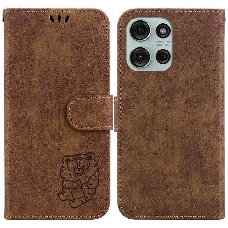 For Motorola Moto G75 5G Wallet Case Tiger Imprint Leather Shockproof Phone Cover - Brown