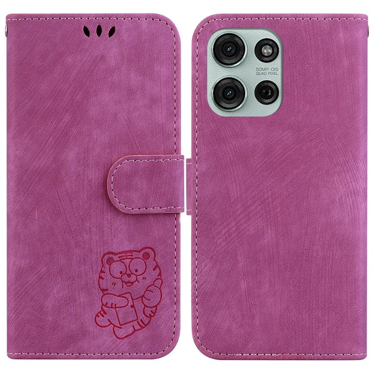 For Motorola Moto G75 5G Wallet Case Tiger Imprint Leather Shockproof Phone Cover - Rose