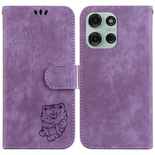 For Motorola Moto G75 5G Wallet Case Tiger Imprint Leather Shockproof Phone Cover - Purple