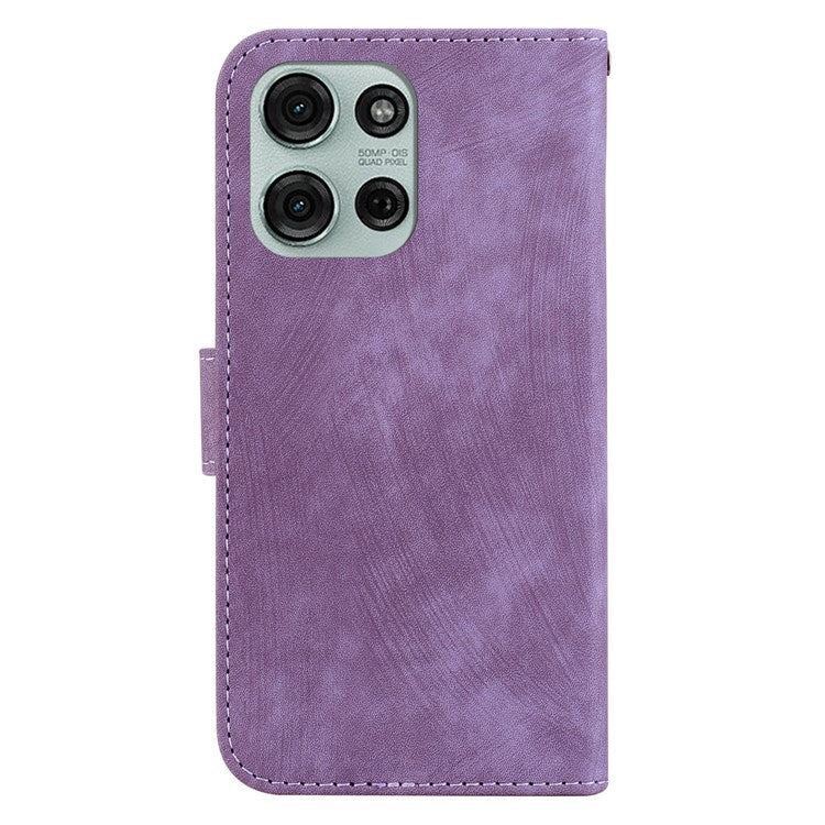 For Motorola Moto G75 5G Wallet Case Tiger Imprint Leather Shockproof Phone Cover - Purple
