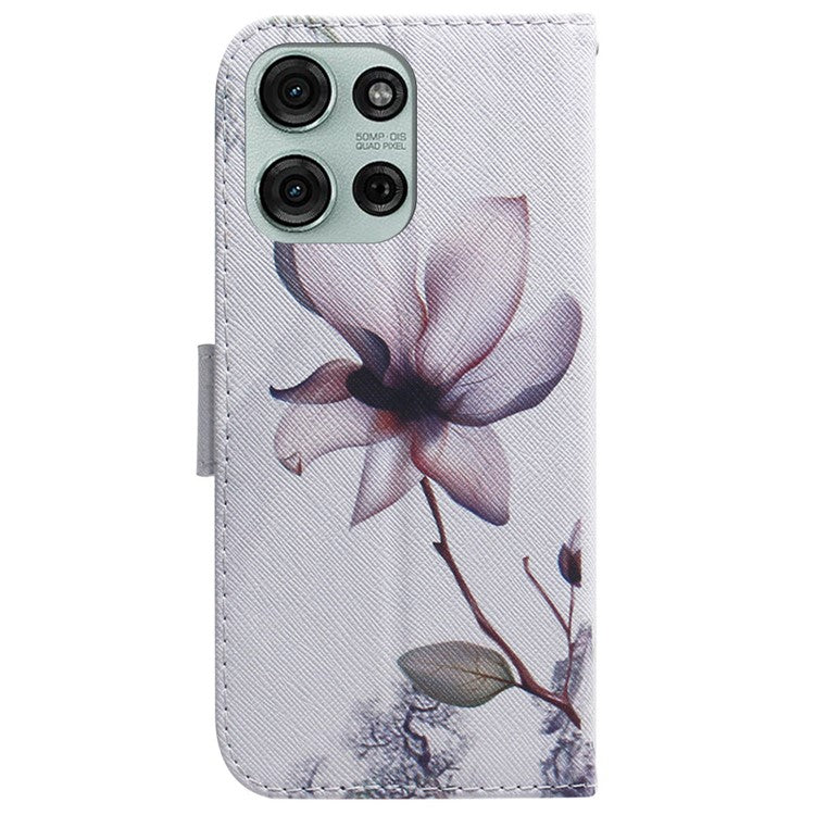For Motorola Moto G75 5G Wallet Case Pattern Print Leather Phone Cover - Pink Flower