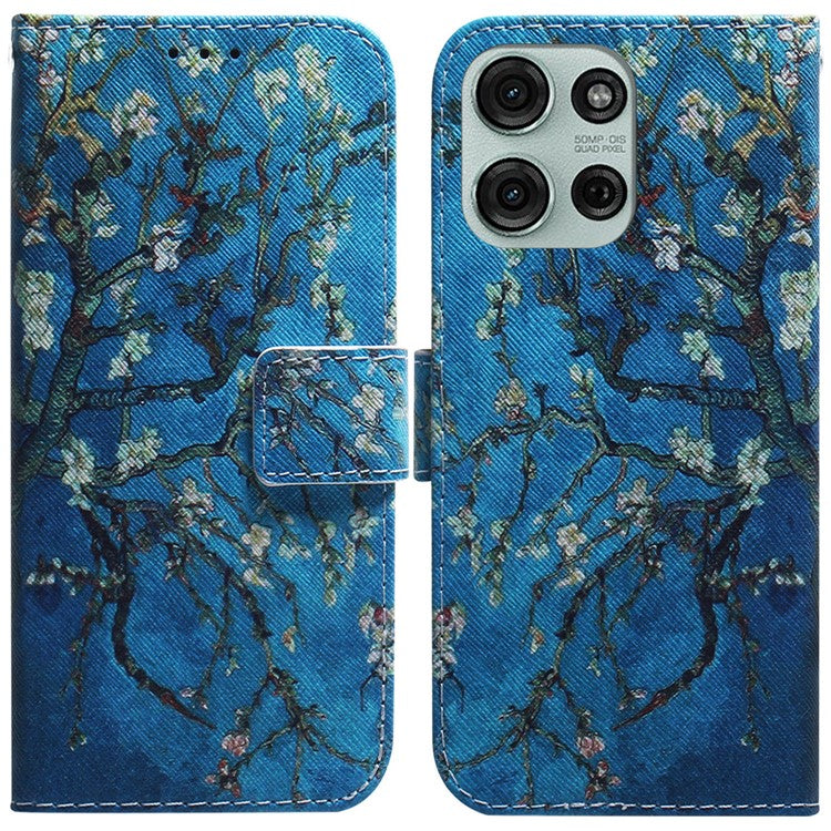 For Motorola Moto G75 5G Wallet Case Pattern Print Leather Phone Cover - Apricot Flowers