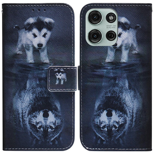 For Motorola Moto G75 5G Wallet Case Pattern Print Leather Phone Cover - Dog and Wolf