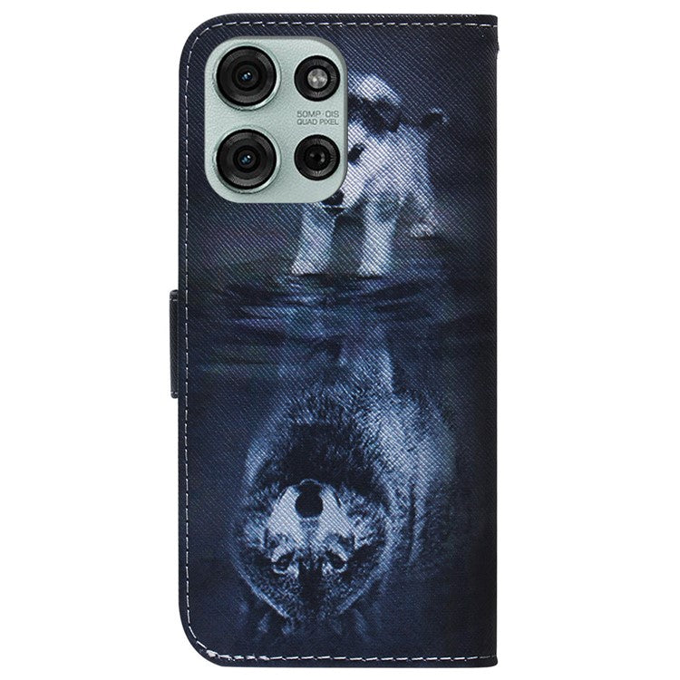 For Motorola Moto G75 5G Wallet Case Pattern Print Leather Phone Cover - Dog and Wolf