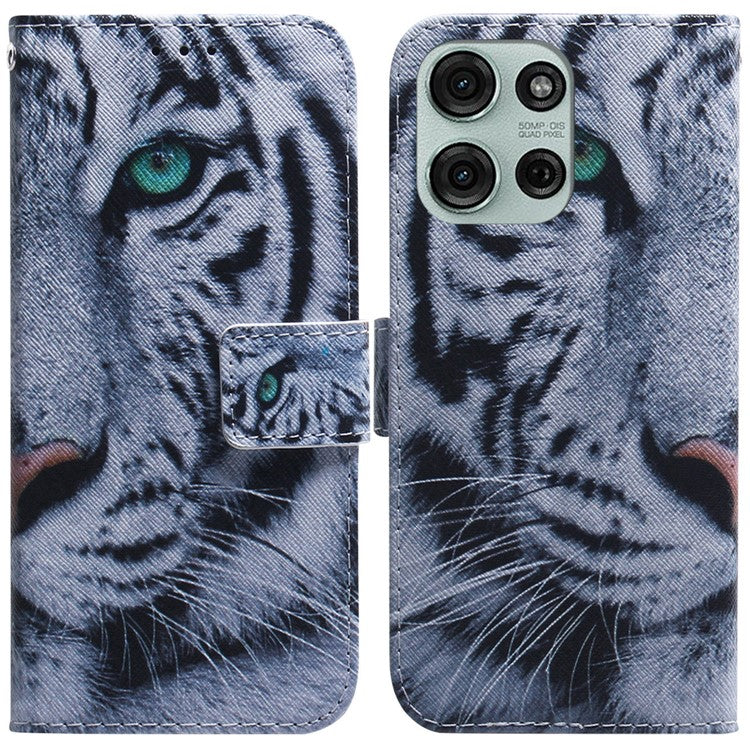 For Motorola Moto G75 5G Wallet Case Pattern Print Leather Phone Cover - Tiger