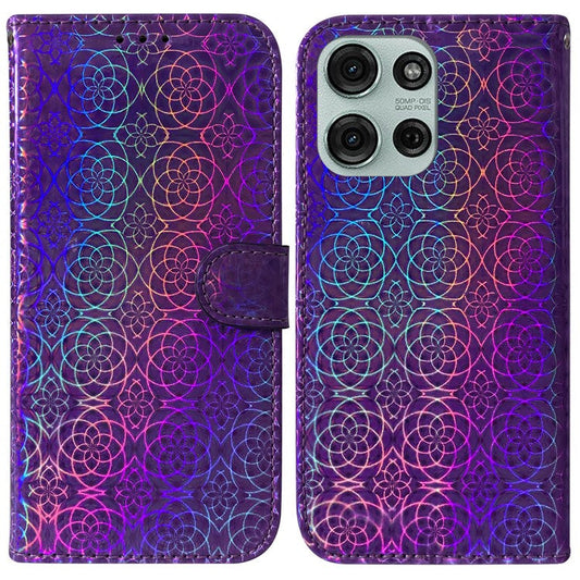 For Motorola Moto G75 5G Stand Case Dazzling Flower Leather Phone Cover - Purple
