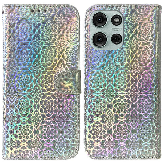 For Motorola Moto G75 5G Stand Case Dazzling Flower Leather Phone Cover - Grey