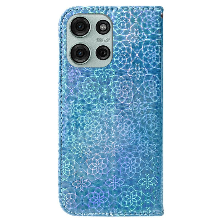 For Motorola Moto G75 5G Stand Case Dazzling Flower Leather Phone Cover - Blue