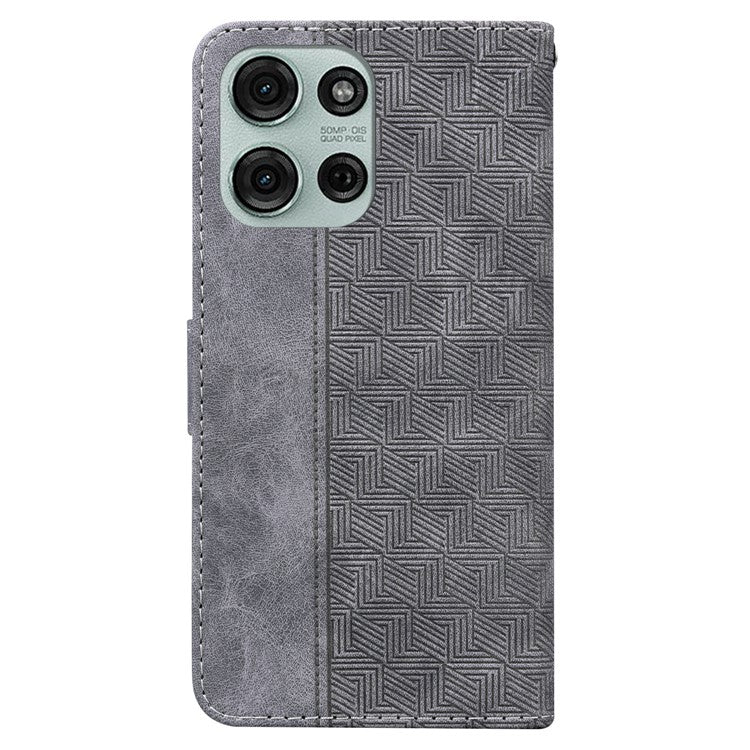 For Motorola Moto G75 5G Case Geometry Pattern Leather Wallet Phone Cover - Grey