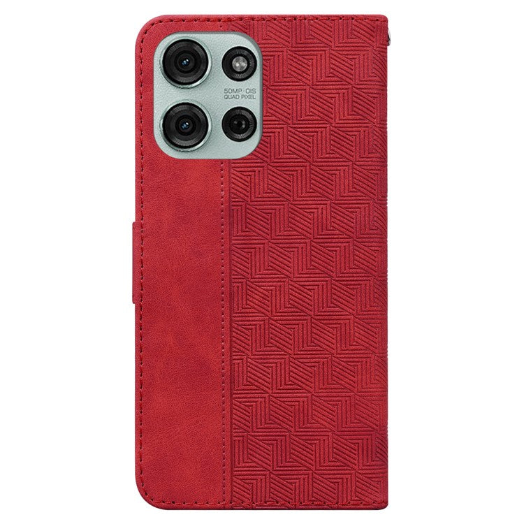 For Motorola Moto G75 5G Case Geometry Pattern Leather Wallet Phone Cover - Red