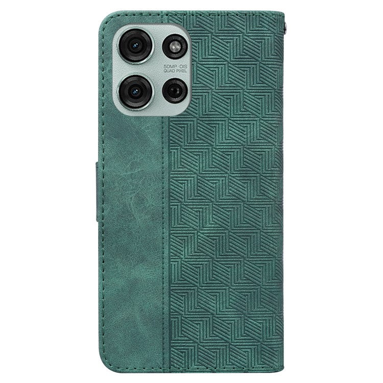 For Motorola Moto G75 5G Case Geometry Pattern Leather Wallet Phone Cover - Green