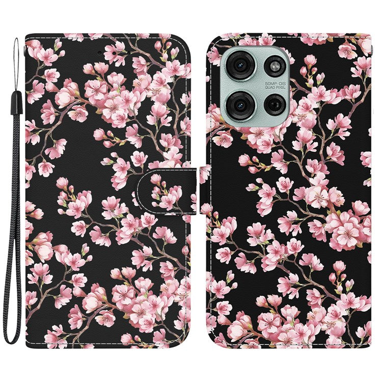 For Motorola Moto G75 5G Wallet Phone Case Anti-Drop Leather Flip Cover Pattern Printing - Plum Blossom