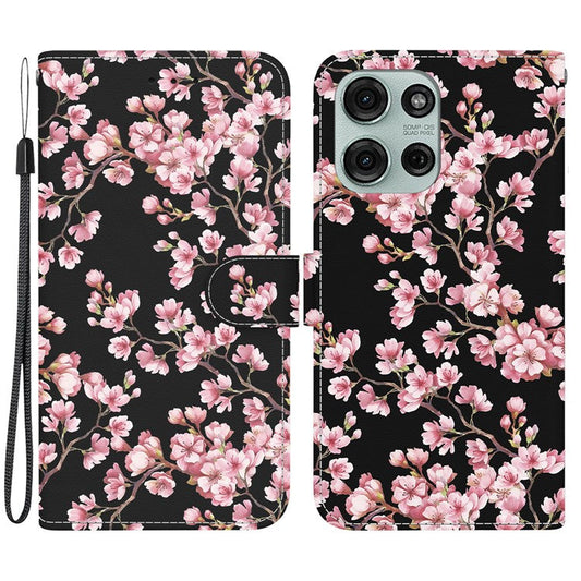 For Motorola Moto G75 5G Wallet Phone Case Anti-Drop Leather Flip Cover Pattern Printing - Plum Blossom