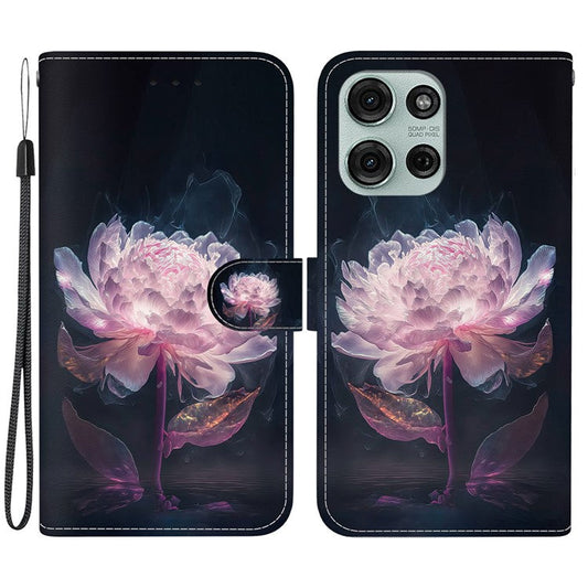 For Motorola Moto G75 5G Wallet Phone Case Anti-Drop Leather Flip Cover Pattern Printing - Purple Peony