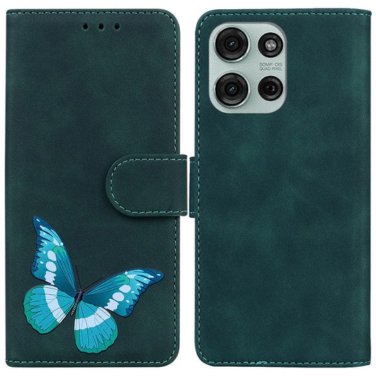 For Motorola Moto G75 5G Stand Case PU Leather Phone Cover Butterfly Printed - Green
