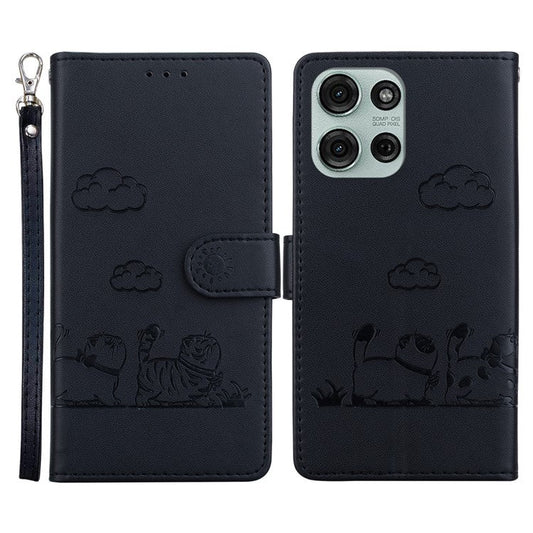 For Motorola Moto G75 5G Case RFID Blocking Kitten Pattern TPU+PU Leather Phone Cover - Brown