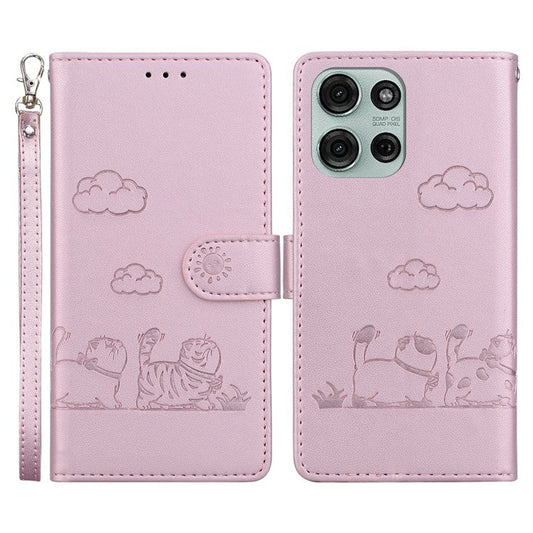 For Motorola Moto G75 5G Case RFID Blocking Kitten Pattern TPU+PU Leather Phone Cover - Pink