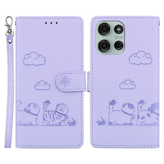 For Motorola Moto G75 5G Case RFID Blocking Kitten Pattern TPU+PU Leather Phone Cover - Purple