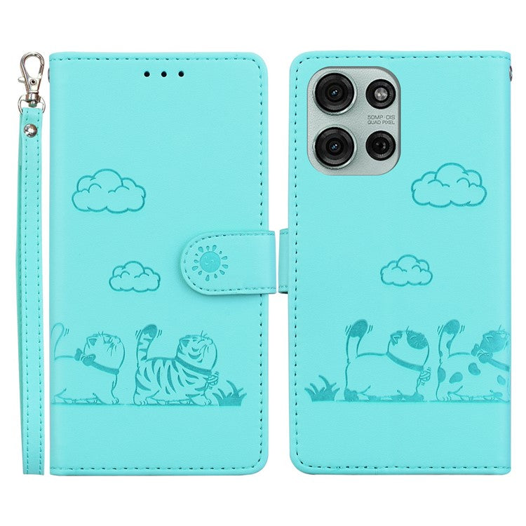 For Motorola Moto G75 5G Case RFID Blocking Kitten Pattern TPU+PU Leather Phone Cover - Green
