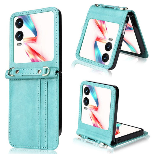 For Infinix Zero Flip 5G X6962 Case Card Slots Leather Phone Cover with Lanyard - Green