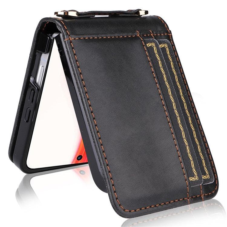 For Infinix Zero Flip 5G X6962 Case Card Slots Leather Phone Cover with Lanyard - Black