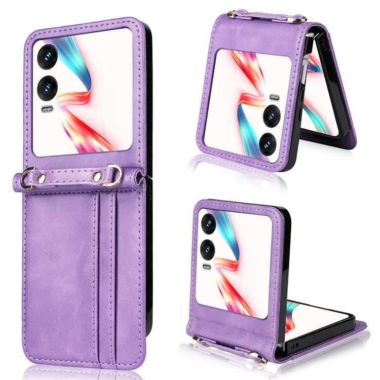 For Infinix Zero Flip 5G X6962 Case Card Slots Leather Phone Cover with Lanyard - Purple