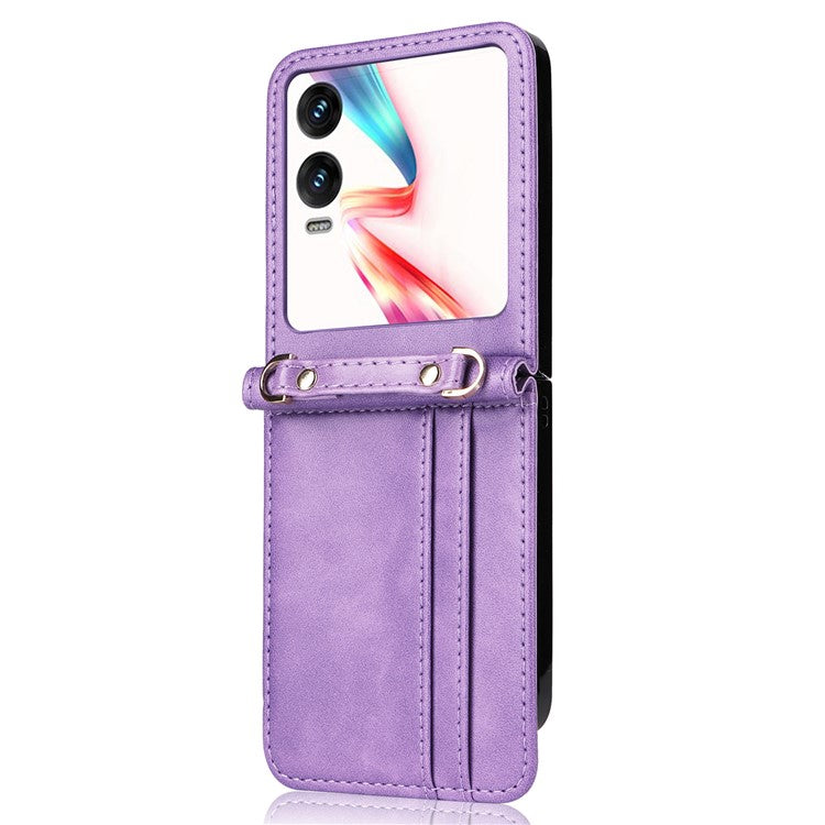 For Infinix Zero Flip 5G X6962 Case Card Slots Leather Phone Cover with Lanyard - Purple