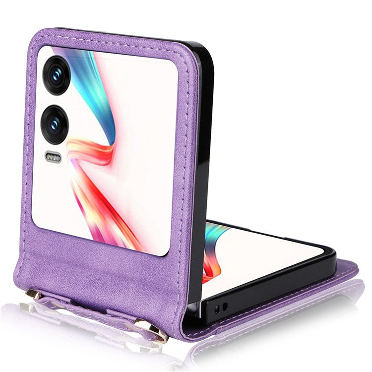 For Infinix Zero Flip 5G X6962 Case Card Slots Leather Phone Cover with Lanyard - Purple