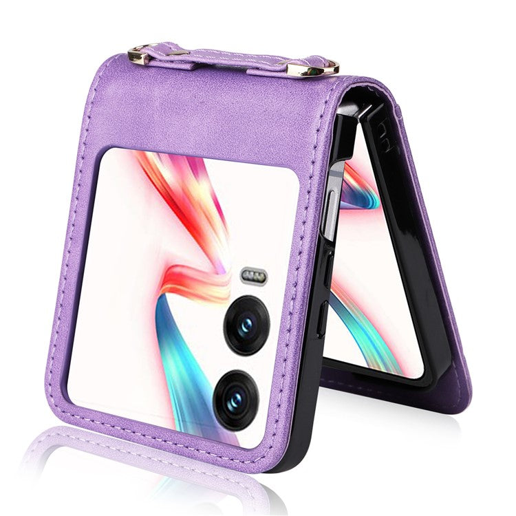 For Infinix Zero Flip 5G X6962 Case Card Slots Leather Phone Cover with Lanyard - Purple