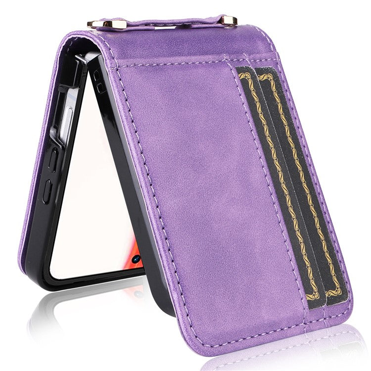 For Infinix Zero Flip 5G X6962 Case Card Slots Leather Phone Cover with Lanyard - Purple