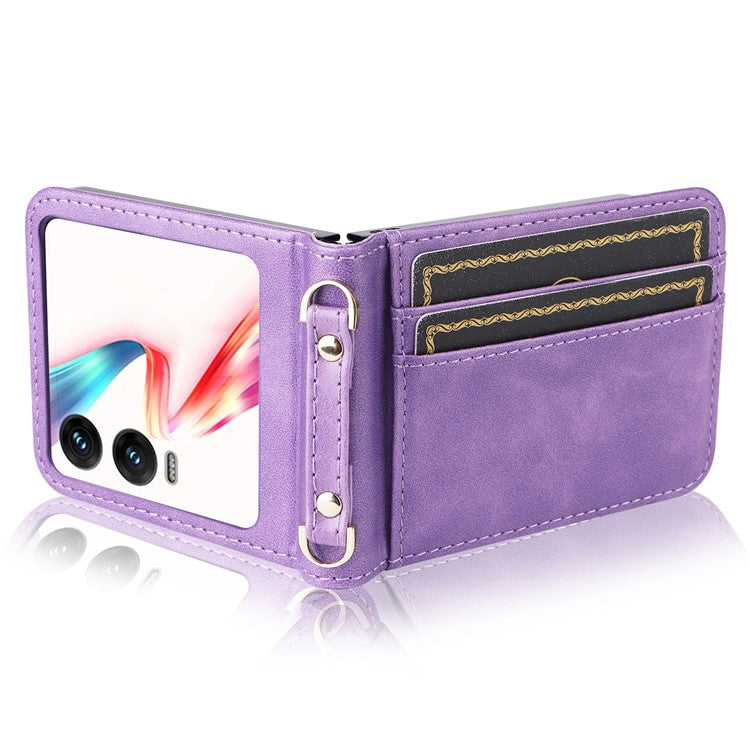 For Infinix Zero Flip 5G X6962 Case Card Slots Leather Phone Cover with Lanyard - Purple