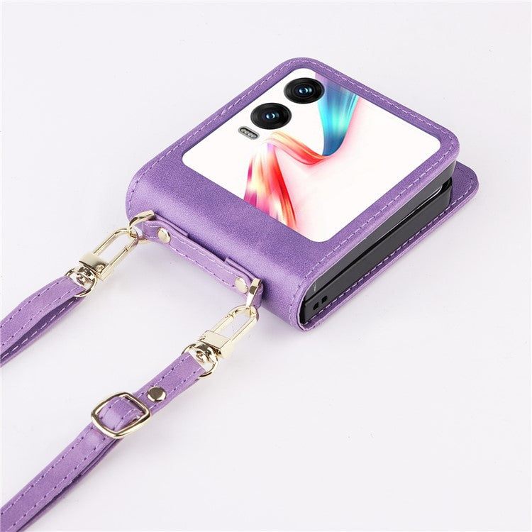 For Infinix Zero Flip 5G X6962 Case Card Slots Leather Phone Cover with Lanyard - Purple