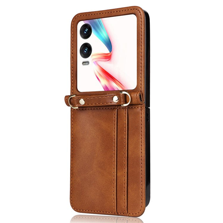 For Infinix Zero Flip 5G X6962 Case Card Slots Leather Phone Cover with Lanyard - Brown