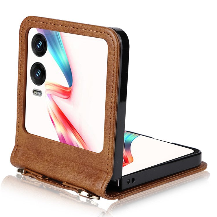 For Infinix Zero Flip 5G X6962 Case Card Slots Leather Phone Cover with Lanyard - Brown