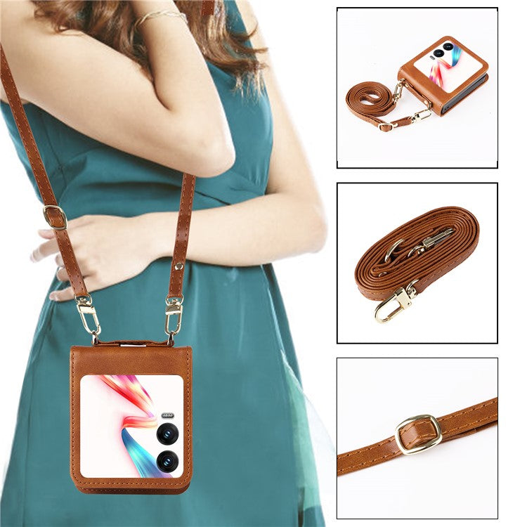 For Infinix Zero Flip 5G X6962 Case Card Slots Leather Phone Cover with Lanyard - Brown