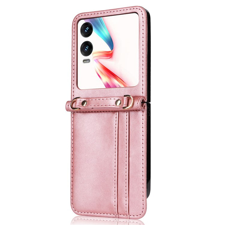 For Infinix Zero Flip 5G X6962 Case Card Slots Leather Phone Cover with Lanyard - Pink